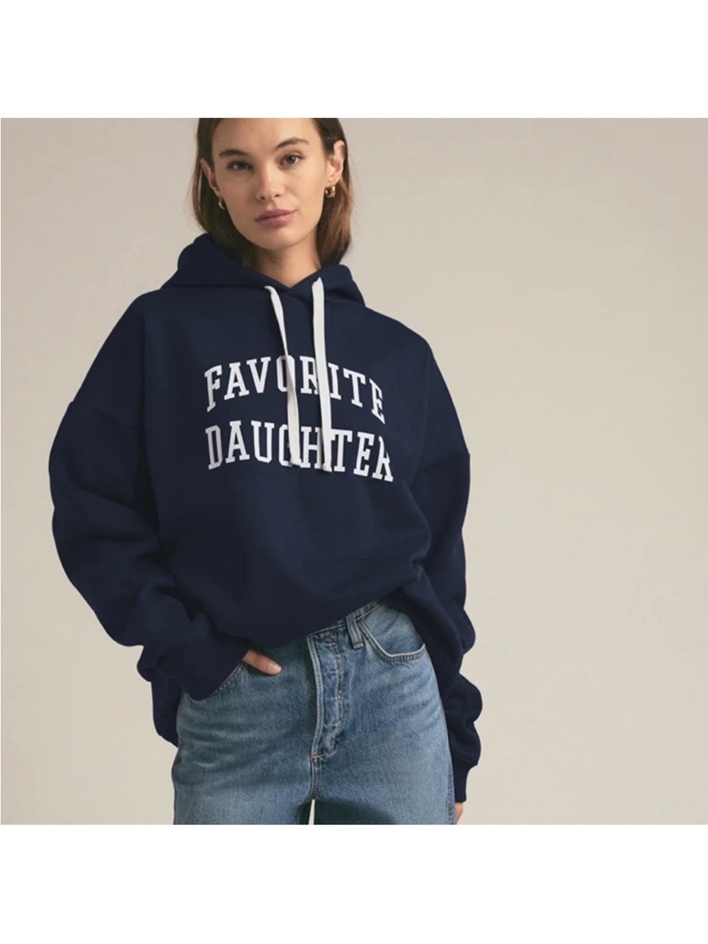 Favorite Daughter Navy Hoodie with White Lettering